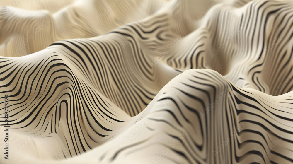 Poster 3D rendering of a wavy surface with alternating light and dark stripes, creating an optical illusion of depth and movement