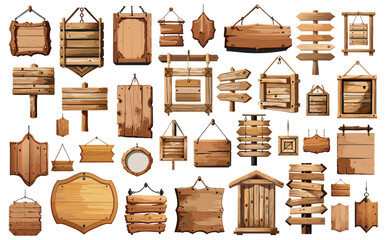 Naklejka premium 木製看板ベクターイラストセット