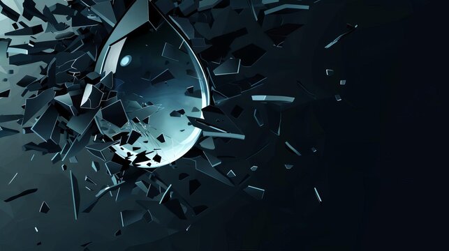 A tear drop reflecting a broken reality, with pieces falling away, dark and intense, scifi