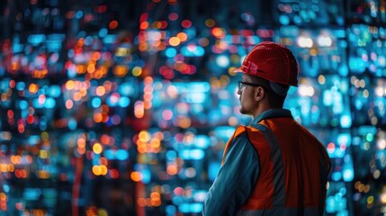 engineer controller team working with data base from Scada system computer screen.