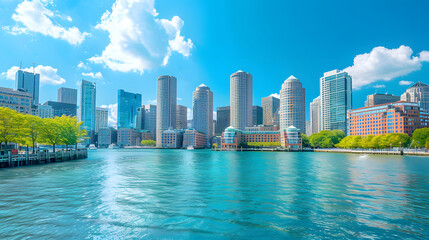 Naklejka premium Boston downtown financial district and city skyline