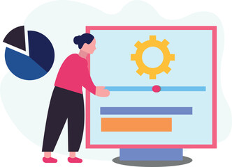 The girl is showing the updating system.