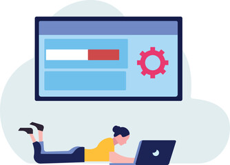 The girl is working on setting.