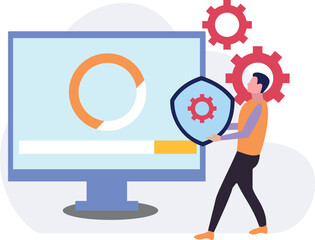 The guy is showing system update on the screen.