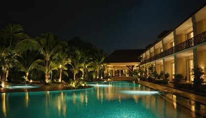 Fototapeta premium Modern house with a swimming pool, modern pool villa at the beach, luxury villa