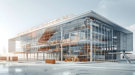 Building Contruction Site, BIM Project, 3d rendering, 3d illustration