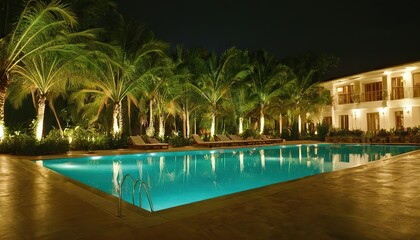 Fototapeta premium Modern house with a swimming pool, modern pool villa at the beach, luxury villa