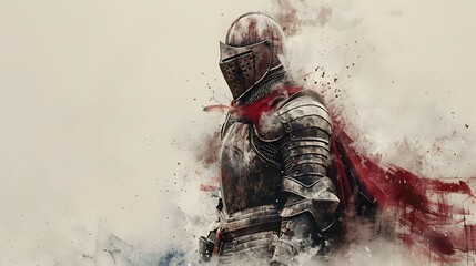 Fototapeta premium Striking Medieval Knight Armor Portrayed in Vivid Watercolor