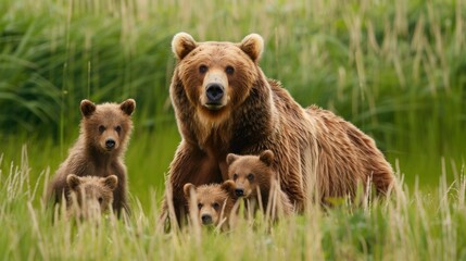 Naklejka premium mother bear and cute baby bear, happy bear family,