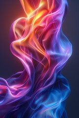 Obraz premium The mesmerizing flow of vibrant, colorful abstract waves resembling silk fabric with glowing neon highlights in a stunning blend of orange, pink, and blue huesabstract