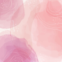 Abstract rose blush liquid watercolor background with golden lines, dots and stains. Pastel marble alcohol ink drawing effect. Vector illustration design template for wedding invitation.