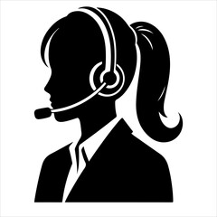 Call center woman silhouette vector with a headset microphone, IT support, customer service, customer support, call center