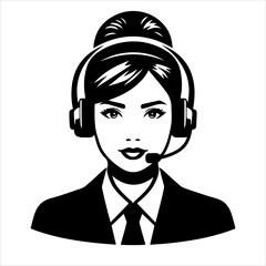 Call center woman silhouette vector with a headset microphone, IT support, customer service, customer support, call center