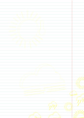 contour isometric yellow weather icons on white sheet background with blue lines