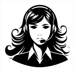 Call center woman silhouette vector with a headset microphone, IT support, customer service, customer support, call center