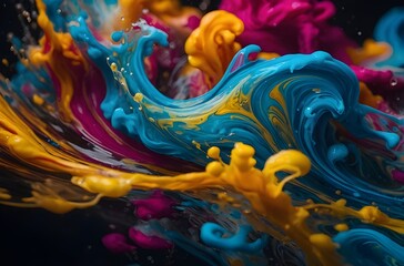 Brightly colored ink swirling in water, captured in high detail with intricate patterns and vibrant colors blending a Generative AI image.
