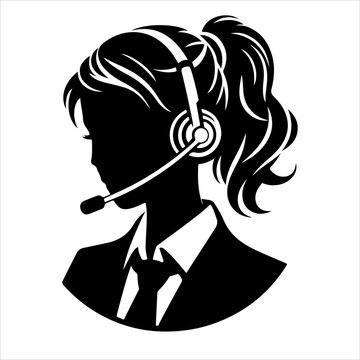 recommend clip art: Call center woman silhouette vector with a headset microphone, IT support, customer service, customer support, call center