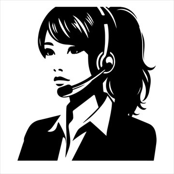 recommend clip art: Call center woman silhouette vector with a headset microphone, IT support, customer service, customer support, call center