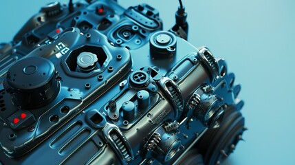 Fototapeta premium Close-up of a high-tech underwater camera housing, detailed buttons and dials, ready for deep-sea exploration. 