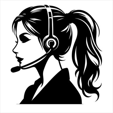 recommend clip art: Call center woman silhouette vector with a headset microphone, IT support, customer service, customer support, call center