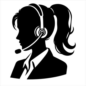 recommend clip art: Call center woman silhouette vector with a headset microphone, IT support, customer service, customer support, call center