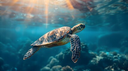 Graceful Sea Turtle Swimming Peacefully in the Vibrant Ocean Depths