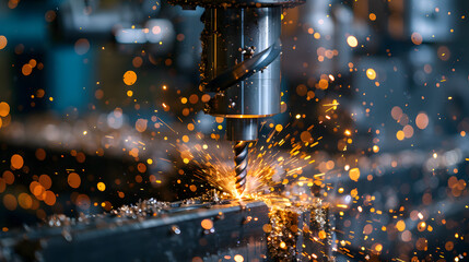 Drill press drilling a steel on contruction site