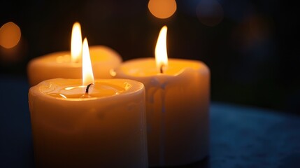 Candles illuminated against a dark backdrop