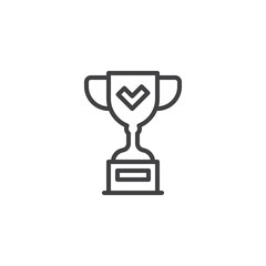 Champion cup with check mark line icon