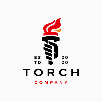 hand holds torch fire flame logo vector icon illustration