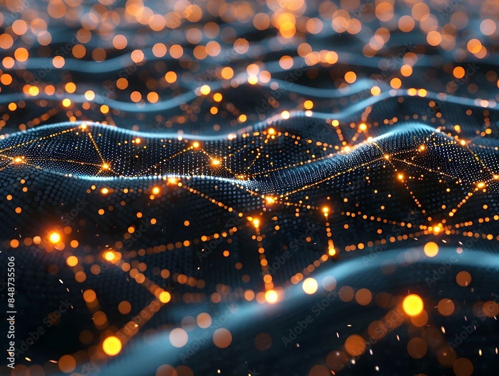 Poster glowing interconnected nodes of neural network visualization