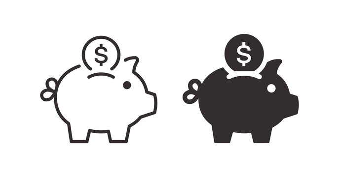 Silhouette icons of piggy banks with a dollar coin, symbolizing savings and financial security. Vector illustration.