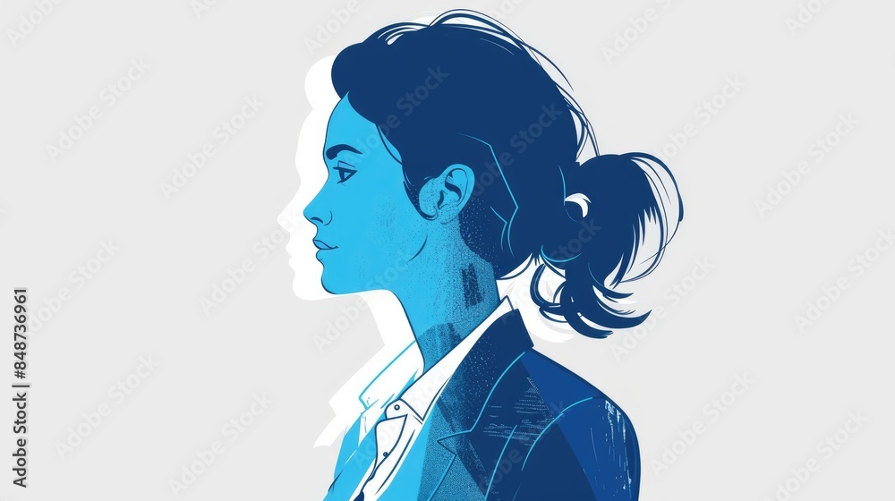 Sticker A faceless executive businesswoman is depicted in a cartoon illustration drawn with sleek blue lines