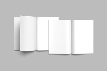 Blank double opened A4 magazine mockup top angle view