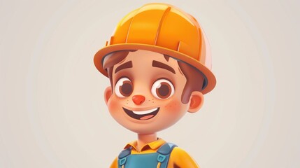 Cheerful cartoon character sporting a safety hat resembling a repairman or construction worker in an illustration