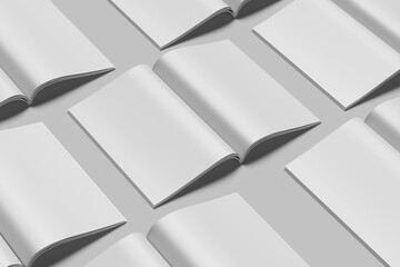 Blank perspective A4 magazine mockup high-angle view with grey background