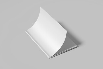 Blank half-opened cover A4 magazine mockup high-angle view