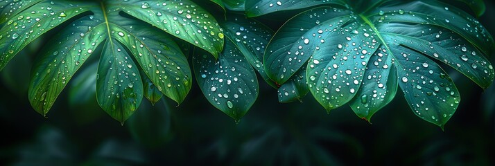 Obraz premium macro photo illustration wallpaper of dew on leaves, fresh, morning atmosphere, fresh leaves, after the rain