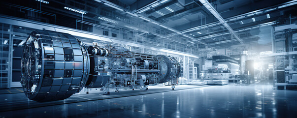 Obraz premium Modern Industrial Factory Floor With Advanced Manufacturing Equipment