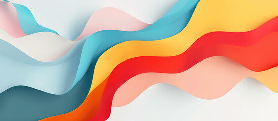 Abstract background with colorful waves and shapes in red, blue, yellow and orange on a white background