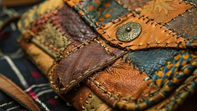A fashionable crossbody purse made from repurposed leather scraps perfect for a night out.