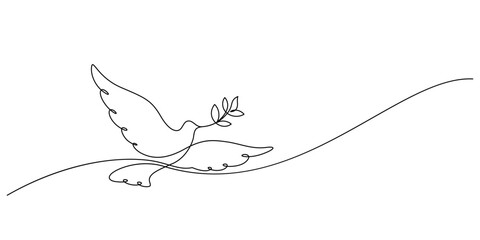 dove flying with olive branch one line continuous © dhtgstockphoto