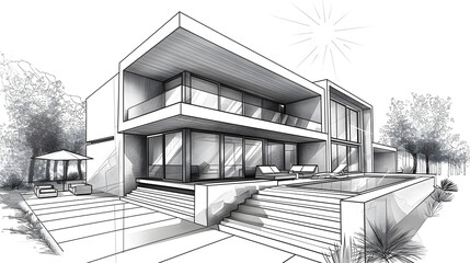 Linear architectural sketch detached house