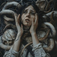 portrait of a person in the park  Faces of Pain  ai generative 