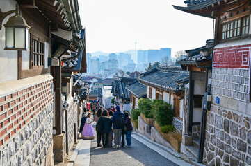 Seoul, South Korea - NOV 03, 2023: Bukchon Hanok Village