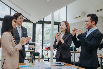 business related meeting Asian Business Team Discusses Strategy for Starting a Financial Process Analysis Project Successful Asian businessman working on a plan