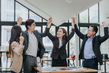 business related meeting Asian Business Team Discusses Strategy for Starting a Financial Process Analysis Project Successful Asian businessman working on a plan
