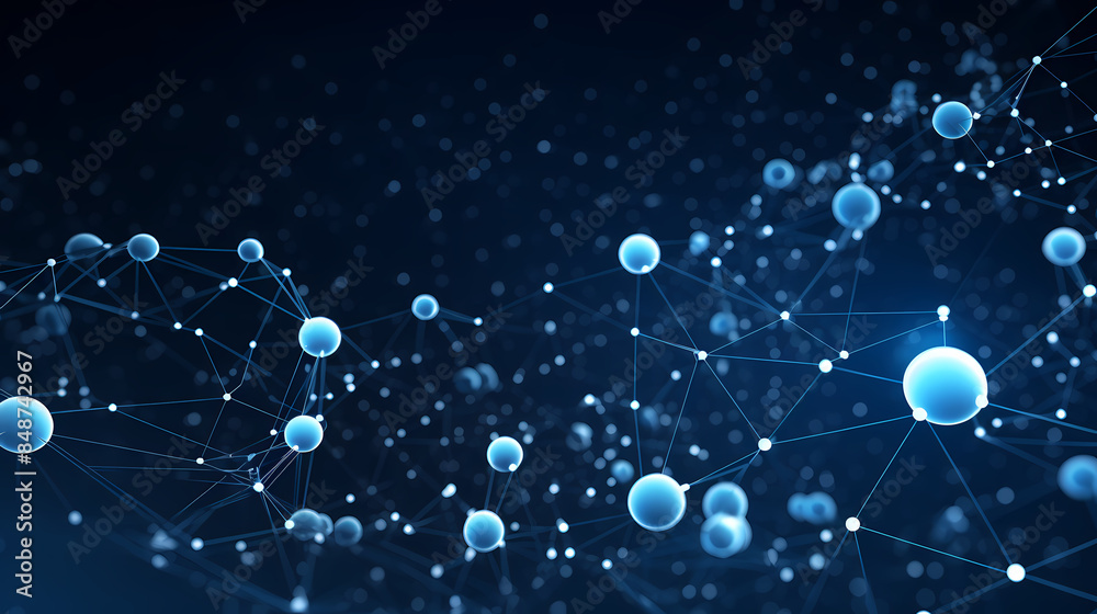 Wall mural abstract background of glowing connection network and interconnected spheres