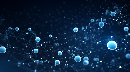 Abstract background of glowing connection network and interconnected spheres
