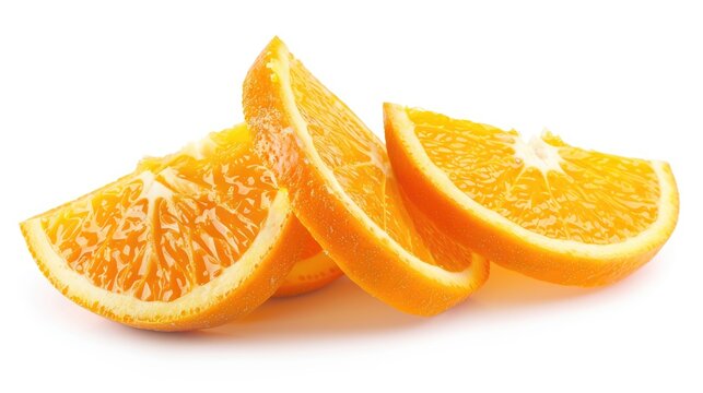 Fresh and ripe orange slices isolated on a white background